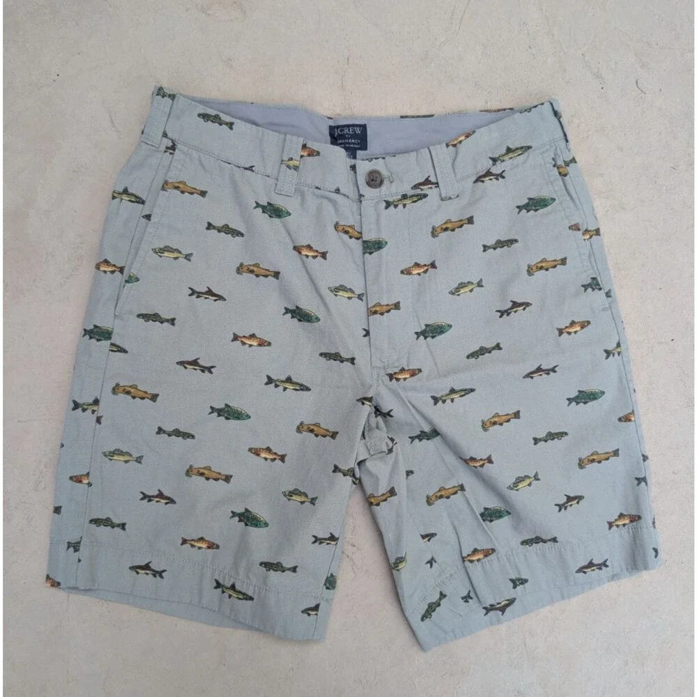 J Crew Shorts Gramercy Fish Print Cotton Size 31 Beige
